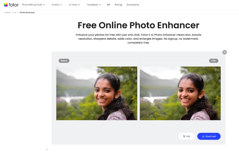 Antarmuka Fotor - penambah kualitas gambar yang efektif