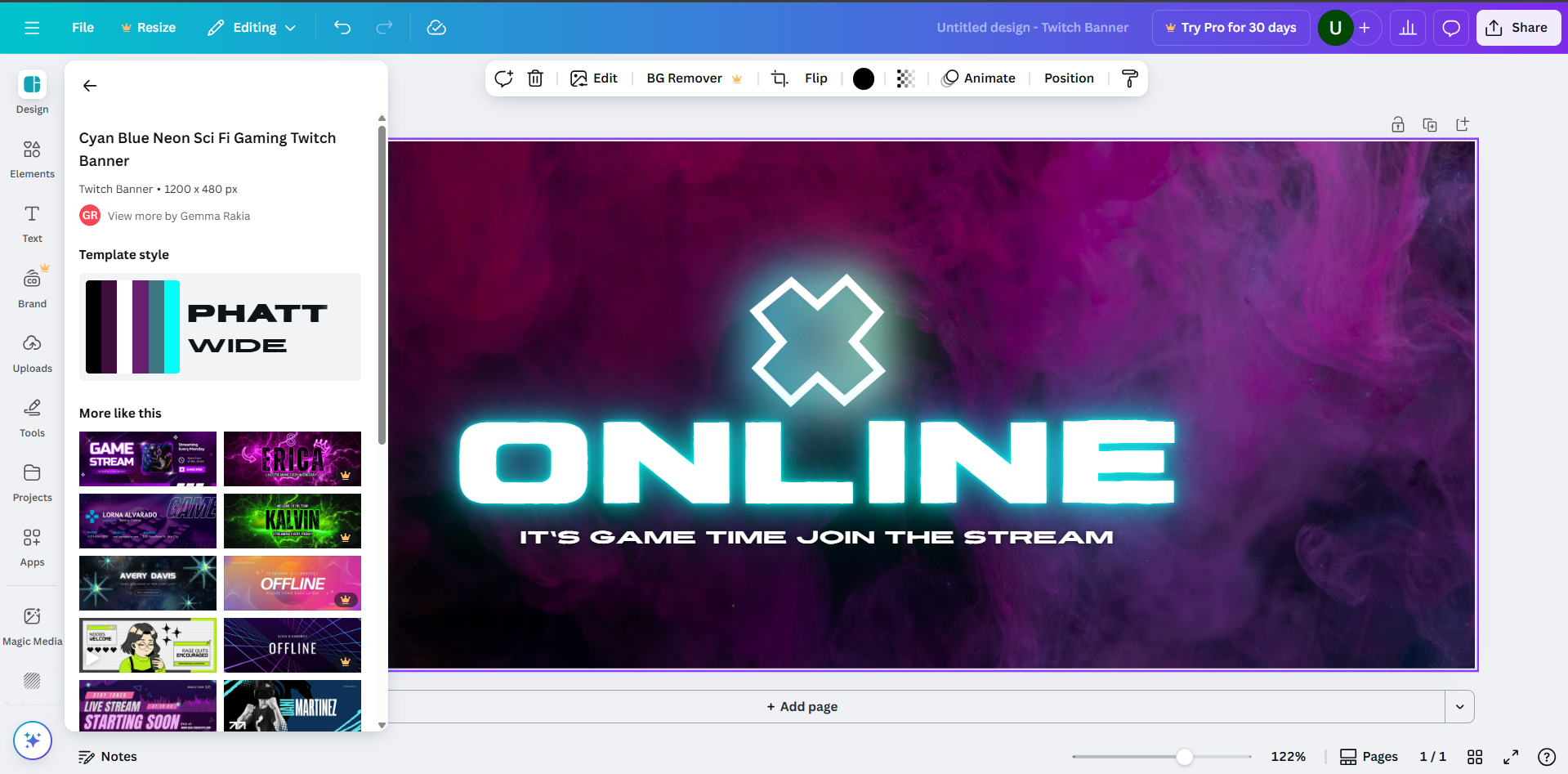 Interface do Canva - um criador de banners on-line do Twitch fácil de usar