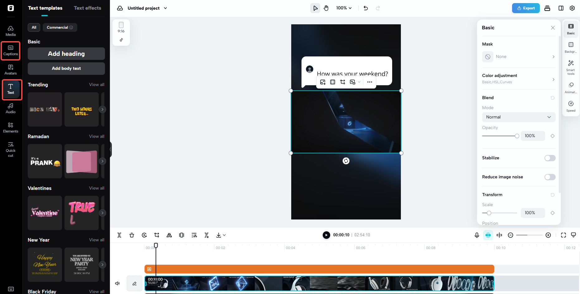 Customizable text and captions