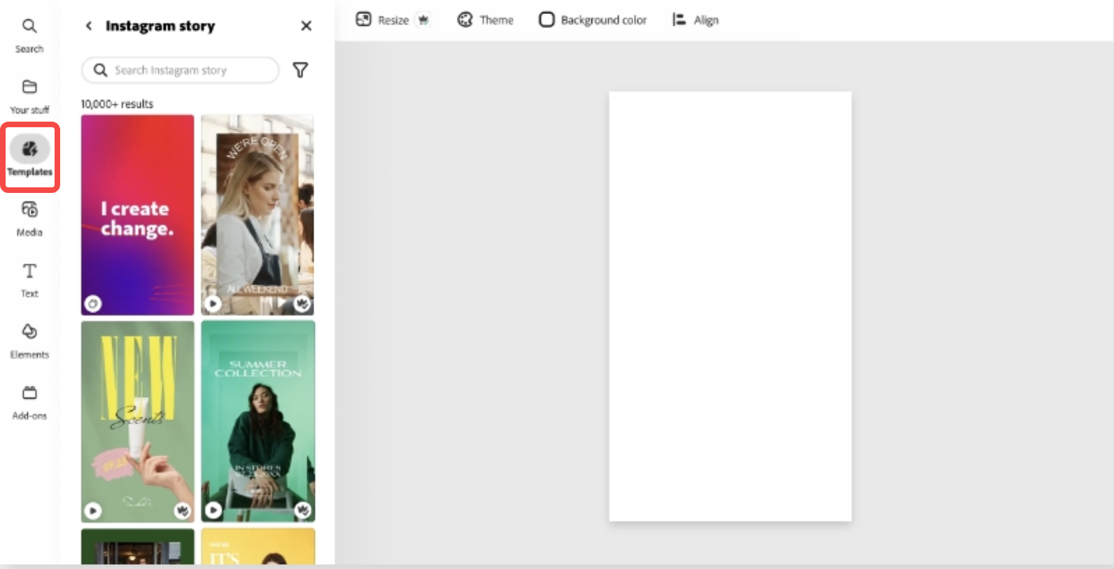 Memilih template yang cocok di editor video Adobe Express