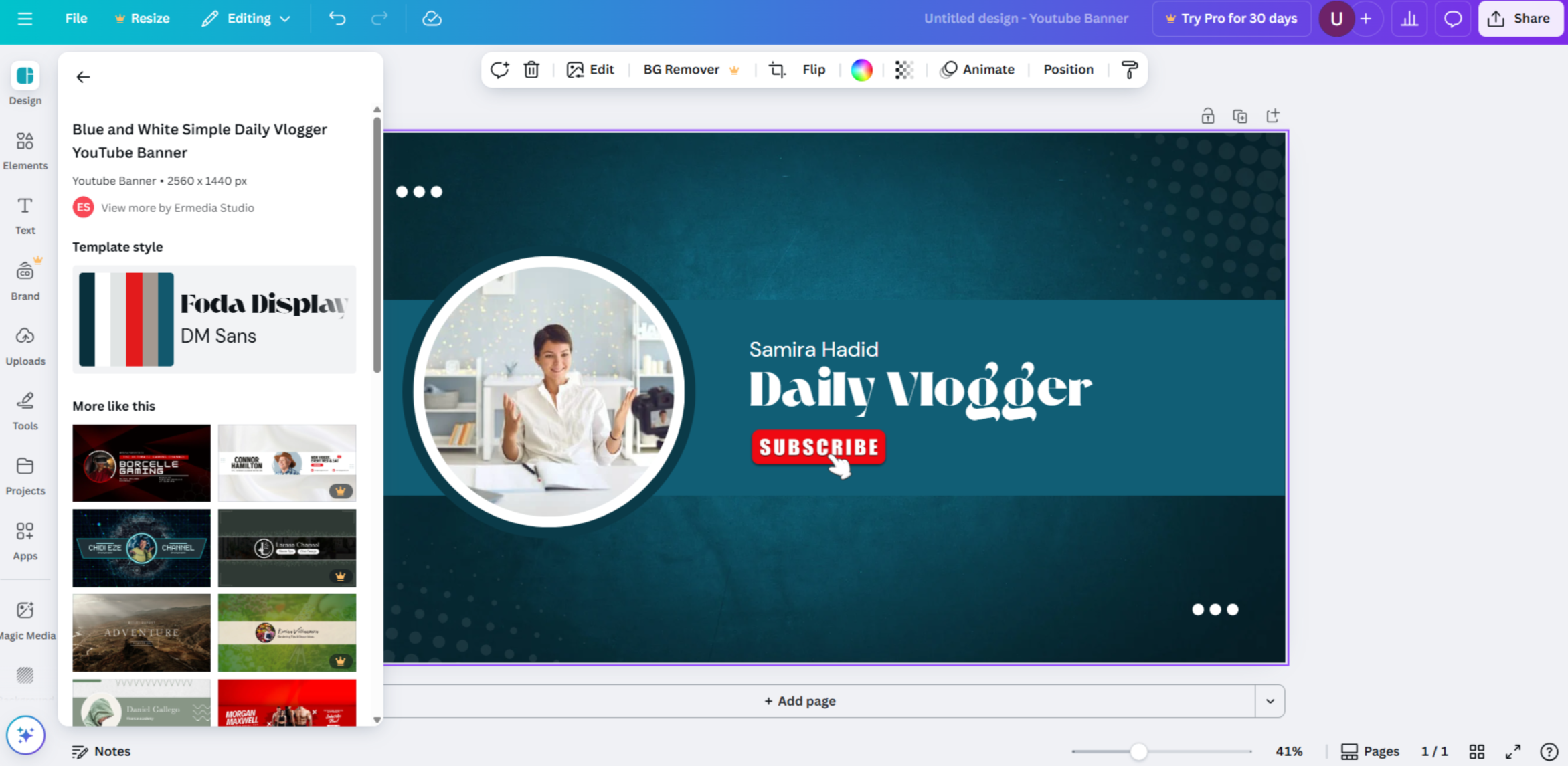 Antara muka Canva - penjana sepanduk YouTube yang sangat cekap