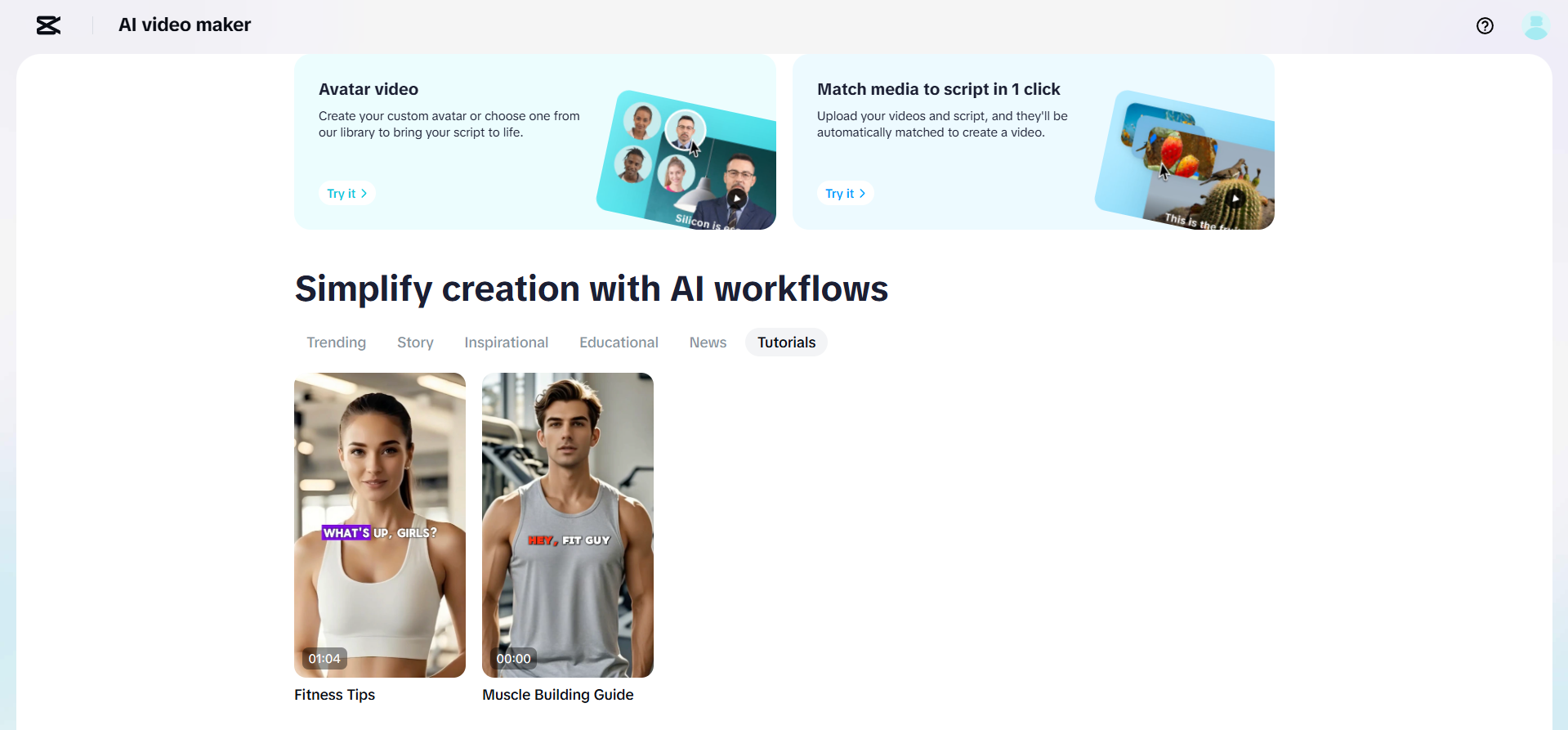 CapCut Web: crea video di personal trainer AI