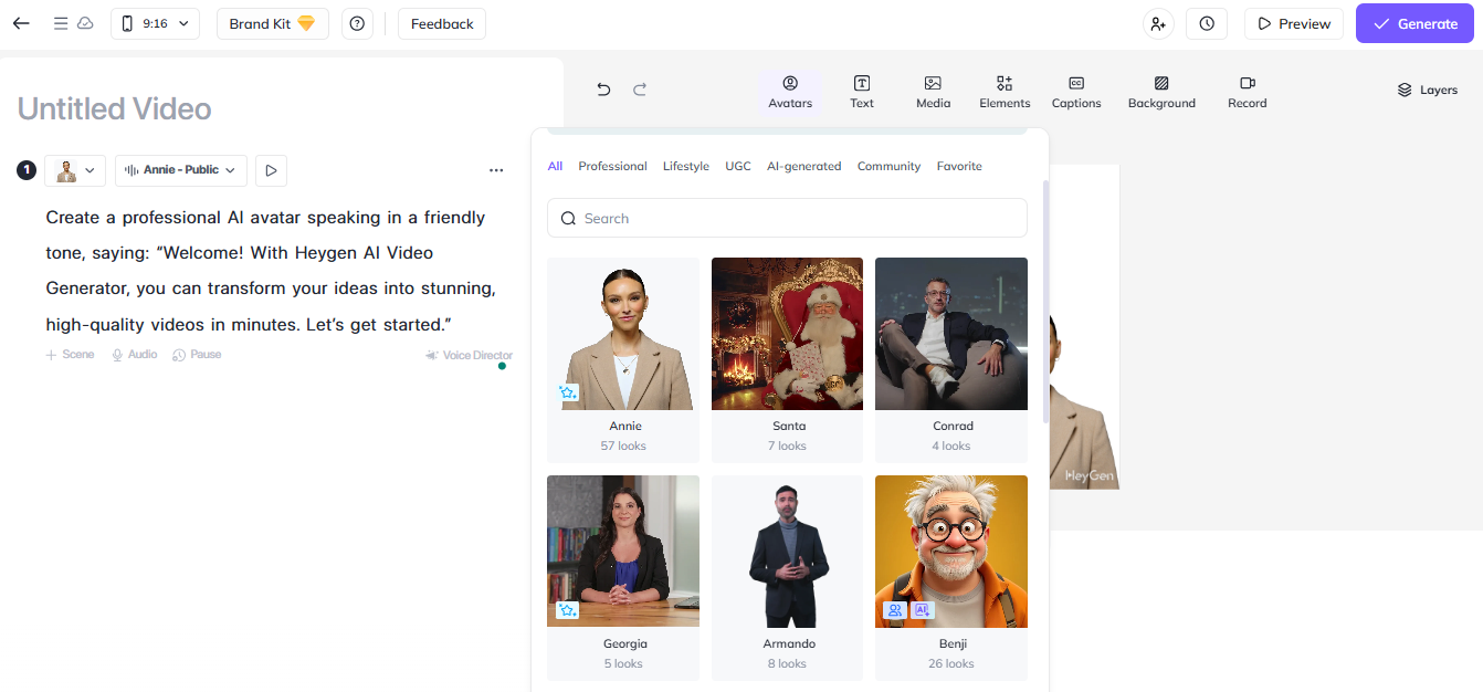 Select an AI Avatar