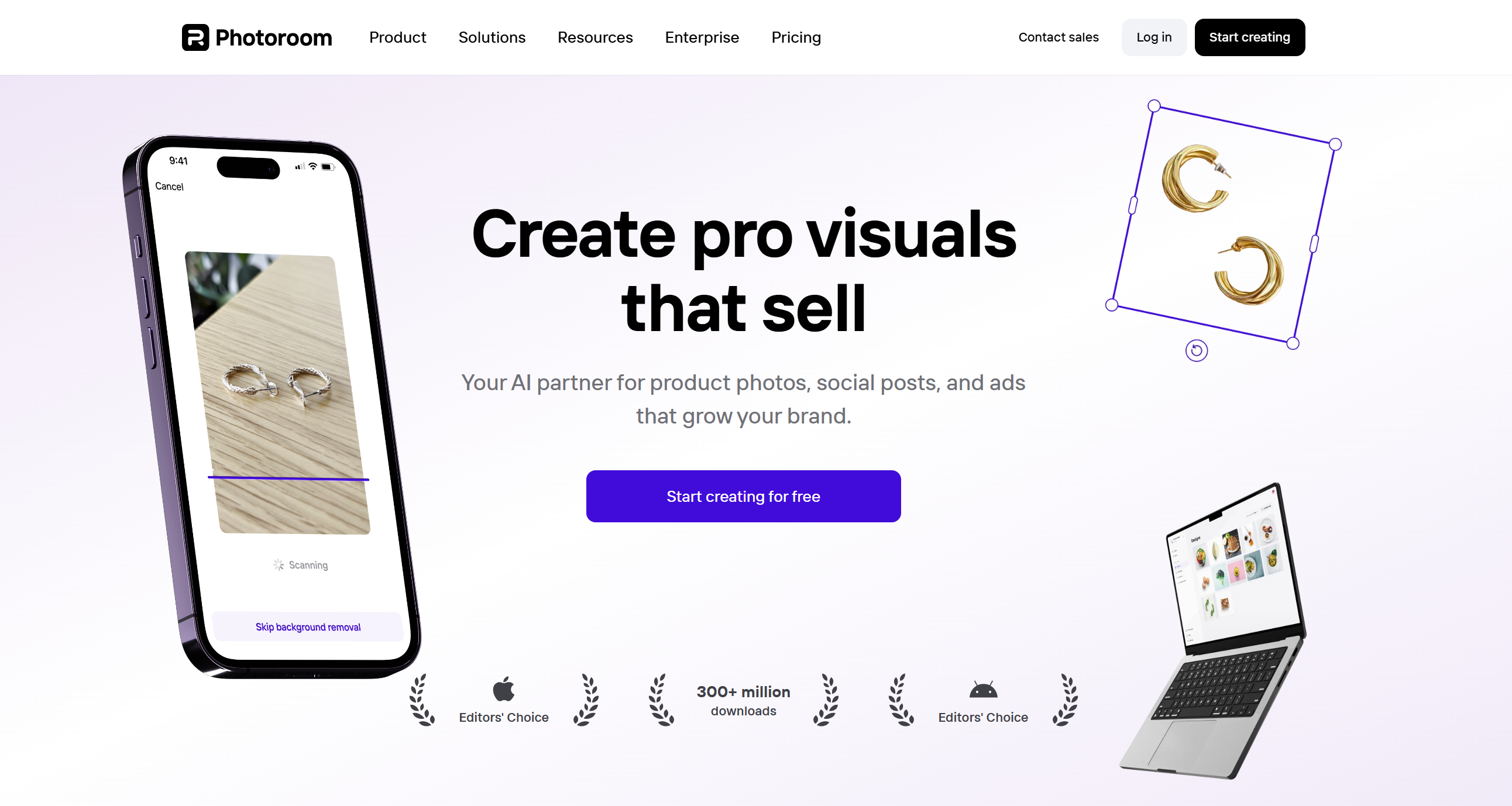 Antarmuka Photoroom - alat yang beragam untuk mengedit gambar.