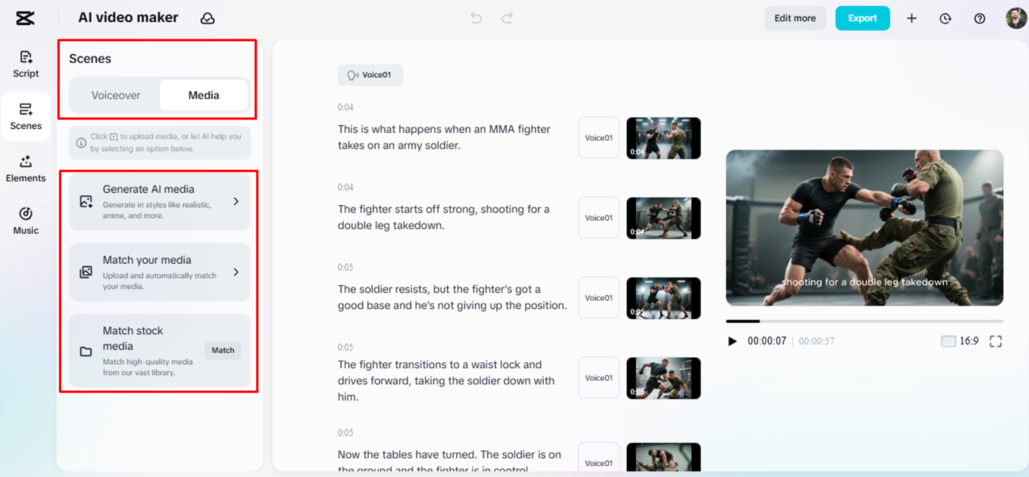 Replacing the media in CapCut's AI video maker