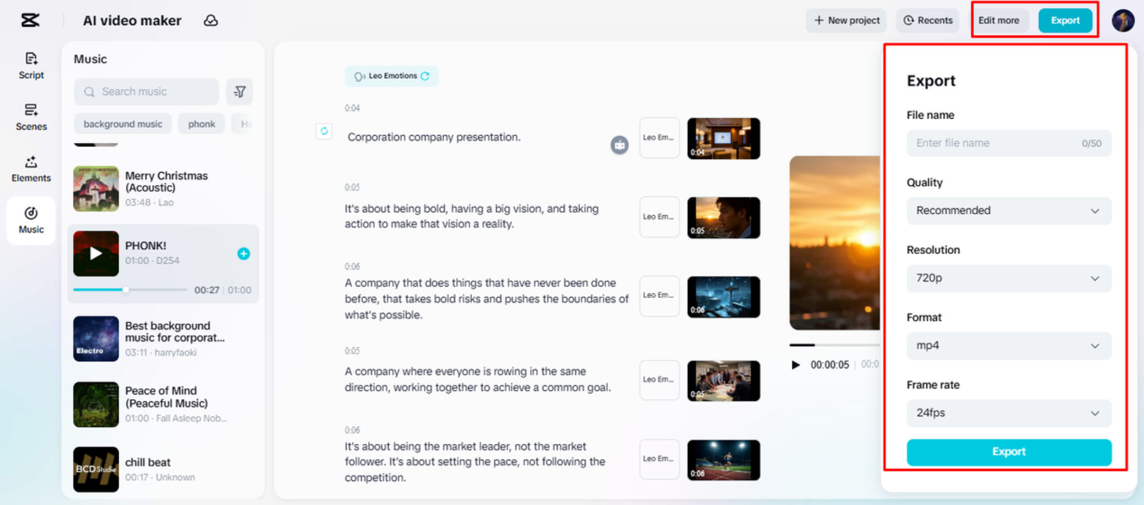 Export and share