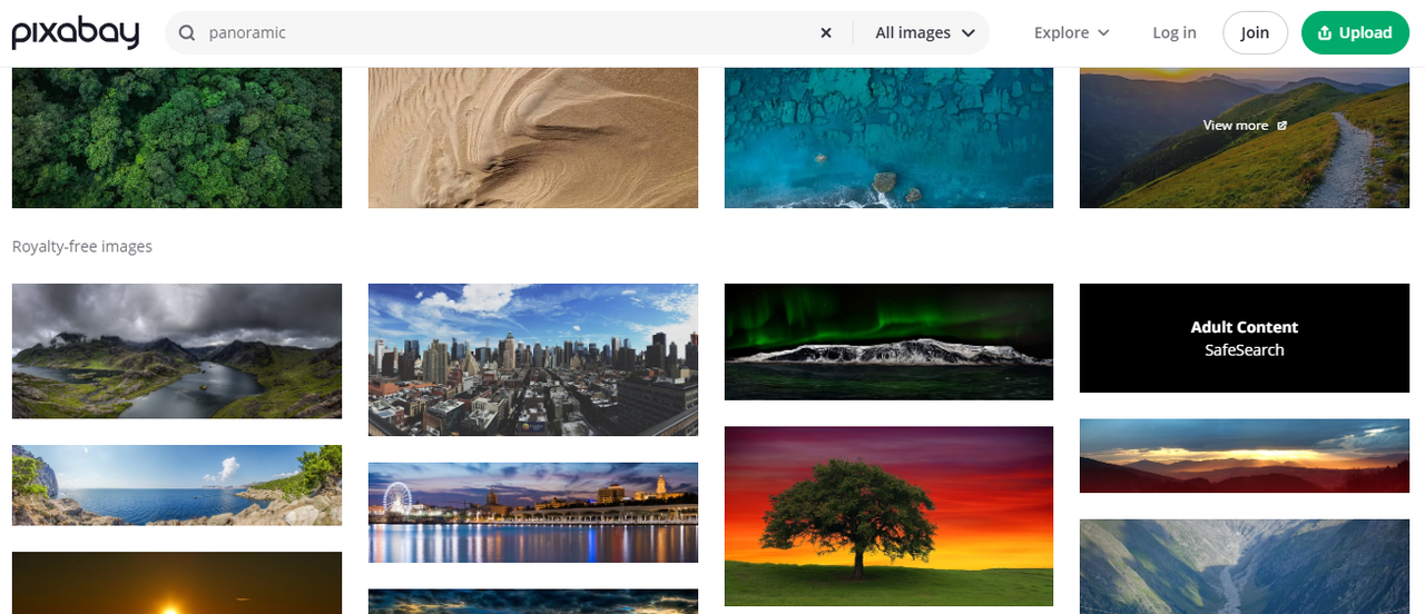 Interface do Pixabay - um visualizador de panorama 360 confiável