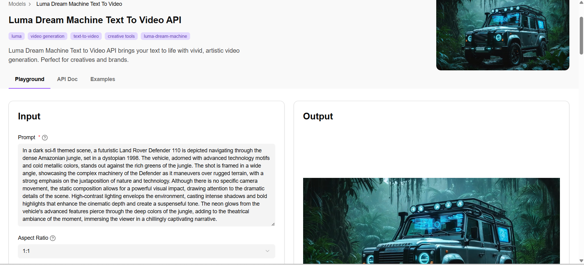 Luma Dream Machine interface