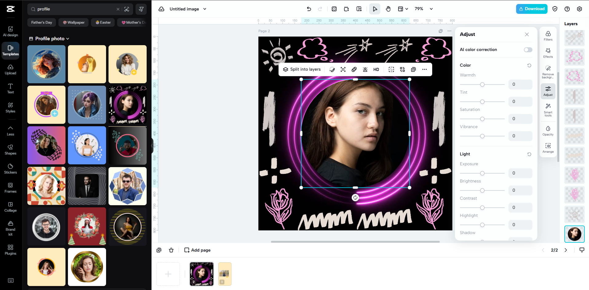 Interface do CapCut Web - um criador de fotos de perfil para WhatsApp fácil de usar