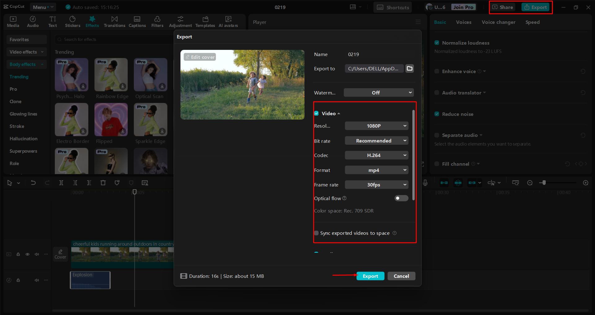 Exporting a video from the CapCut desktop video editor