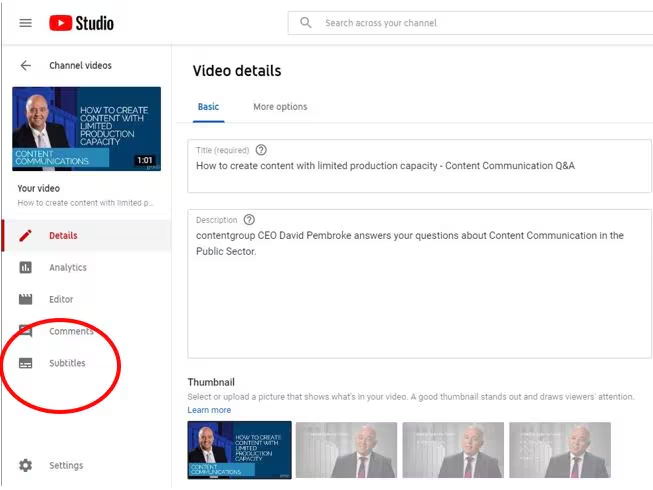 Interface do YouTube Studio