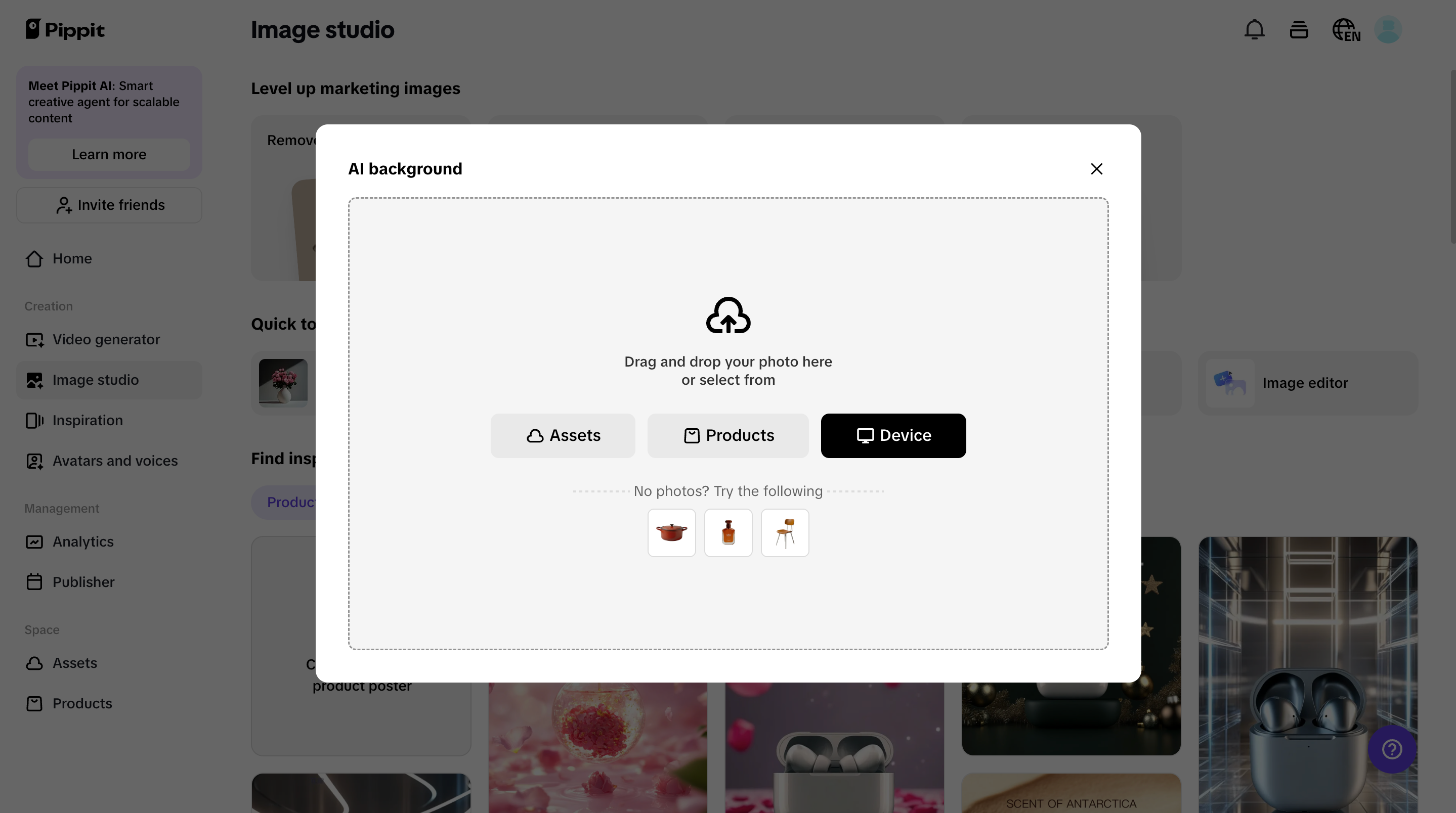 Click AI background to upload your image