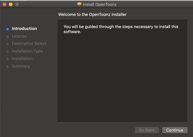 OpenToonzをダウンロードした後にインストーラを開く