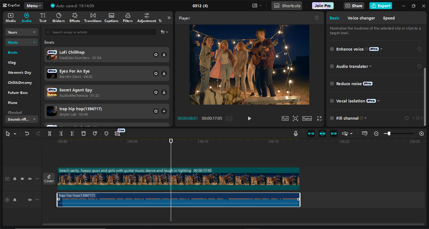 Interfaccia dell' CapCut editor video desktop: lo strumento migliore per aggiungere musica di tendenza ai video