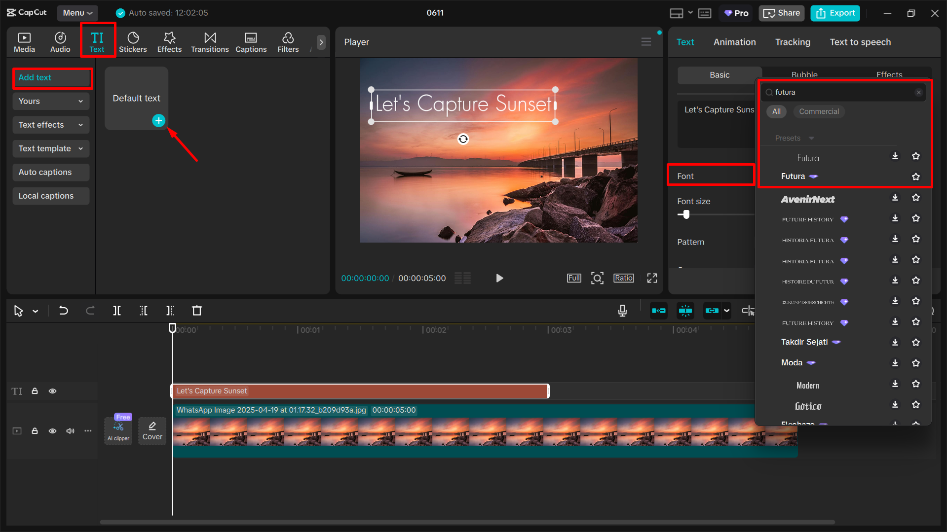 Adding the Futura font style to a video using the CapCut desktop video editor