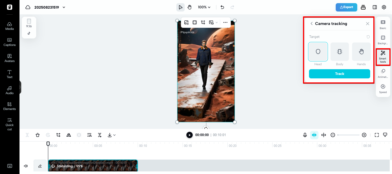 Seguimiento de cámara en Pippit