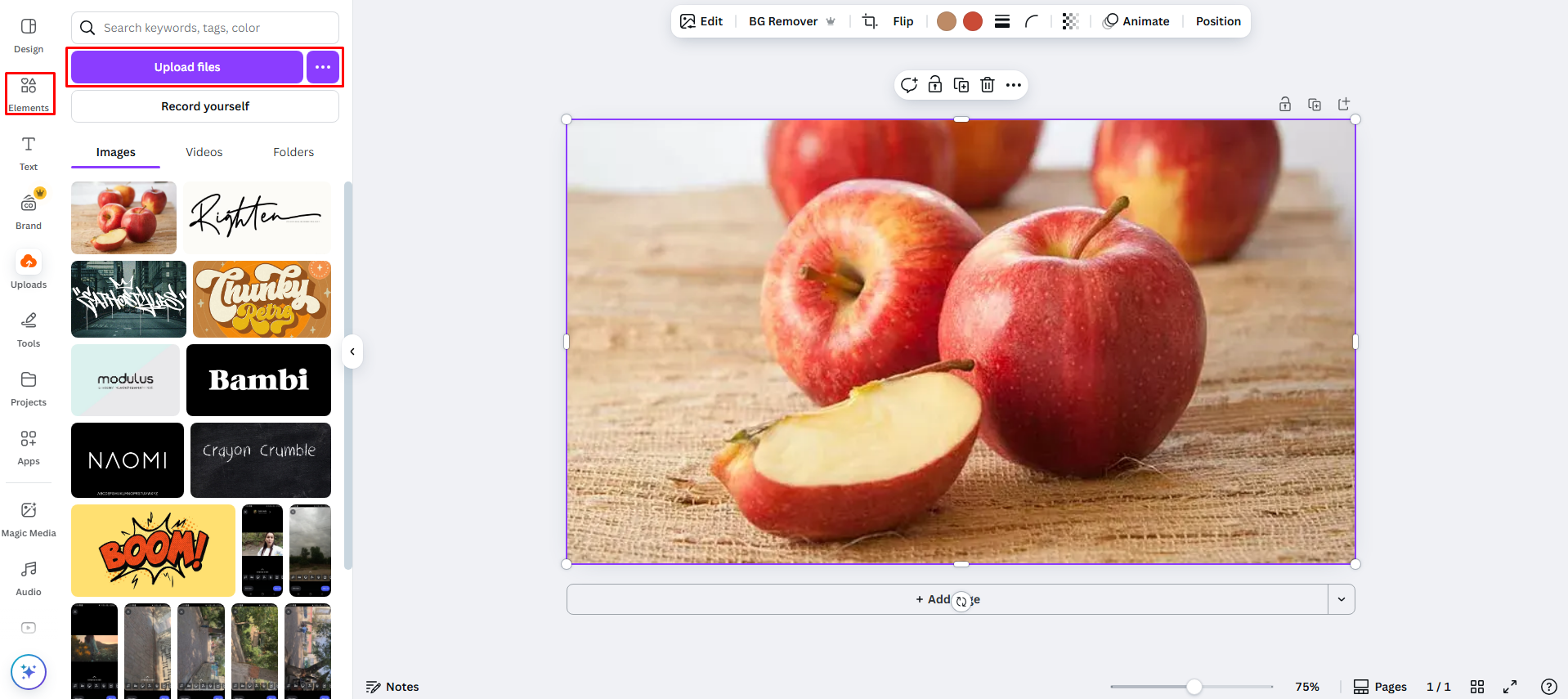 Open Canva and upload an image