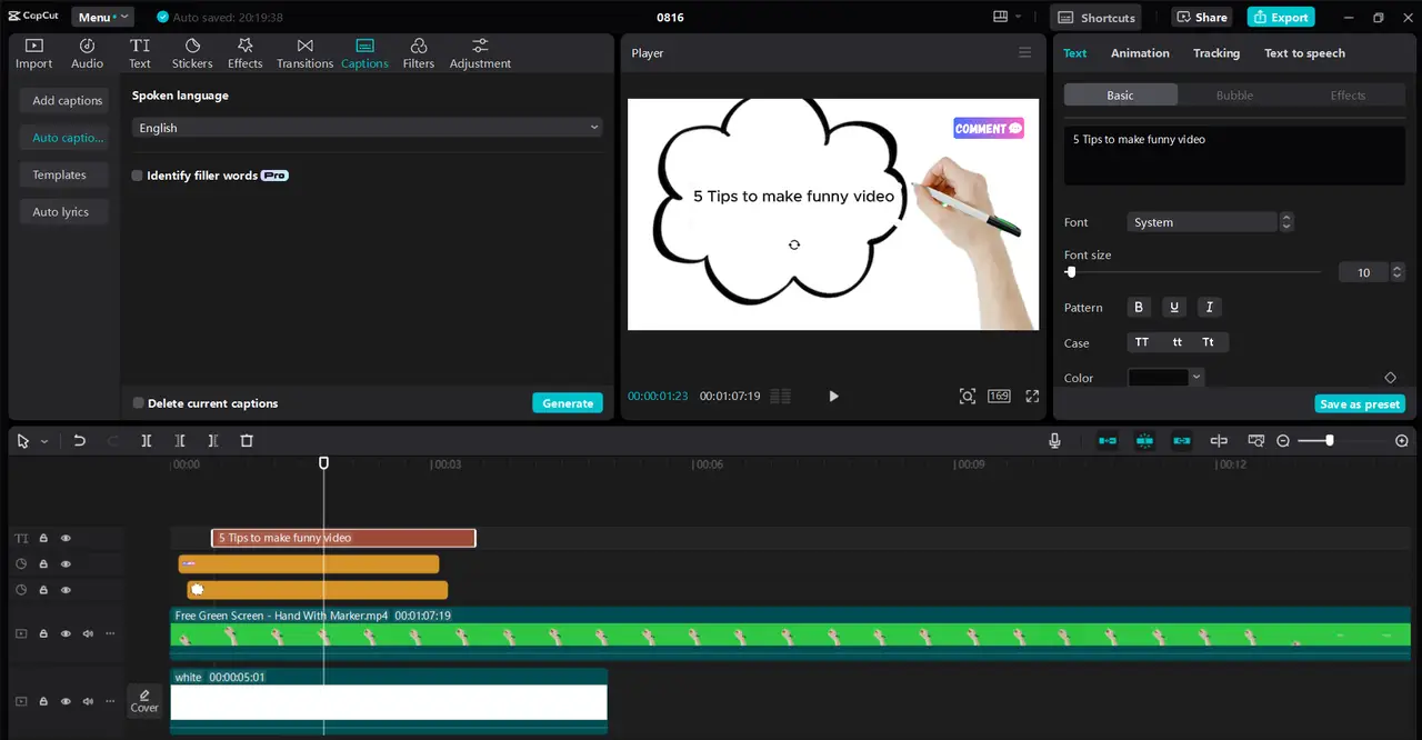 Antarmuka editor video desktop CapCut - cara tercepat untuk membuat animasi papan tulis