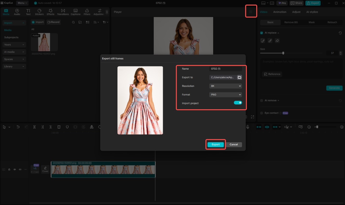 Export the image