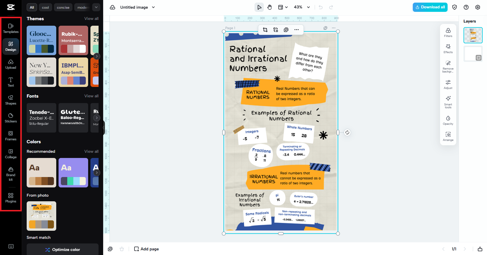 Personaliza tu plantilla de infografía con texto, stickers, etc.