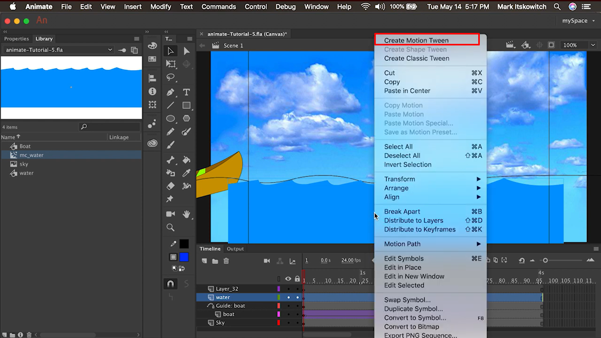 Creare un movimento interattivo in Adobe Animate CC