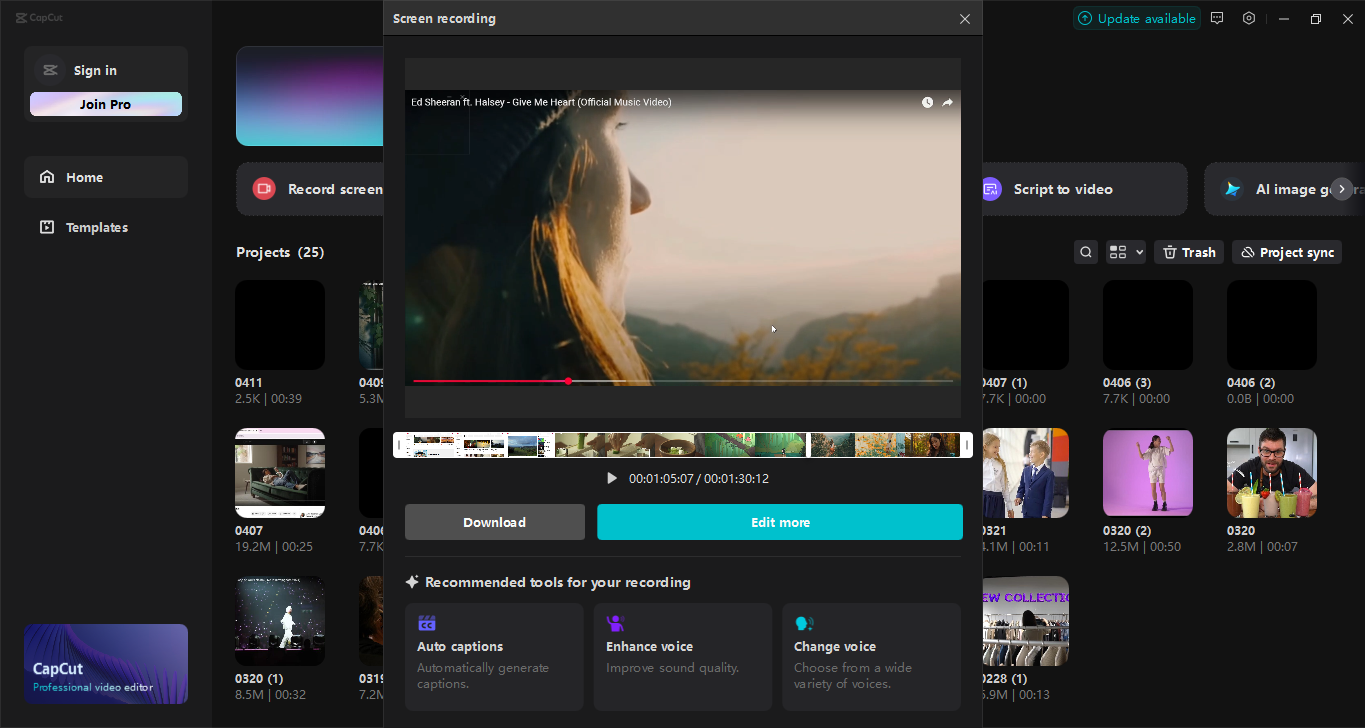 De interface van de CapCut desktop video-editor - de beste tool om het scherm op te nemen
