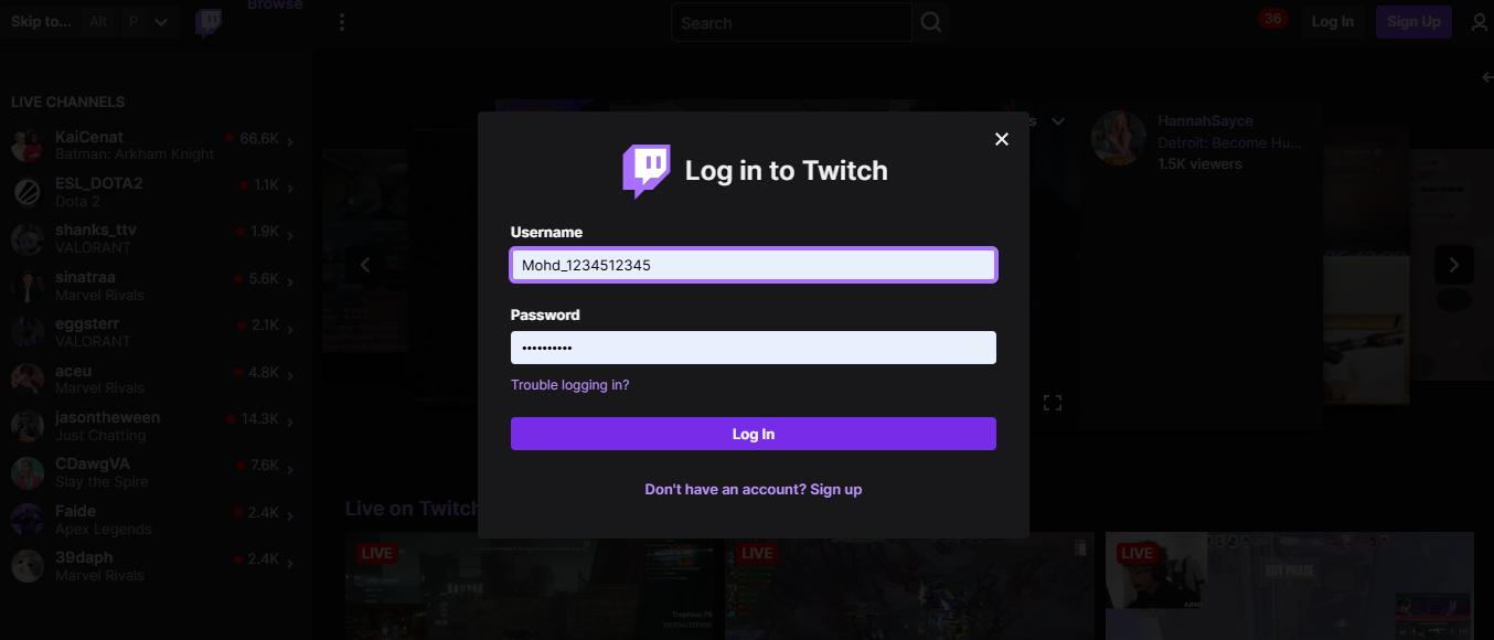 היכנס לחשבון Twitch שלך