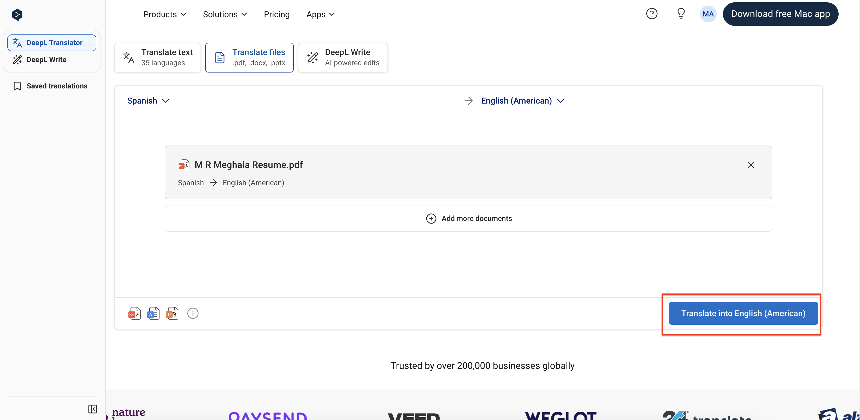 Start file translation