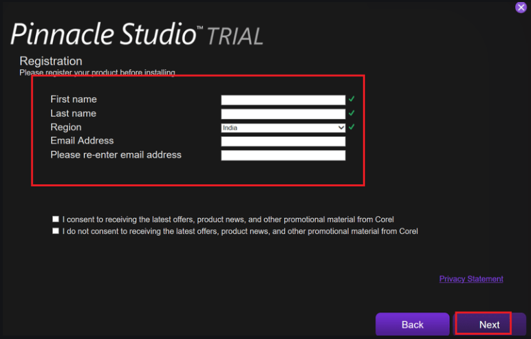 Pinnacle Studio 'da kayıt ayrıntılarını girme