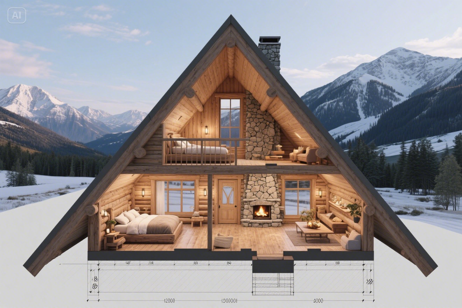 Piante dei pavimenti in stile A-frame