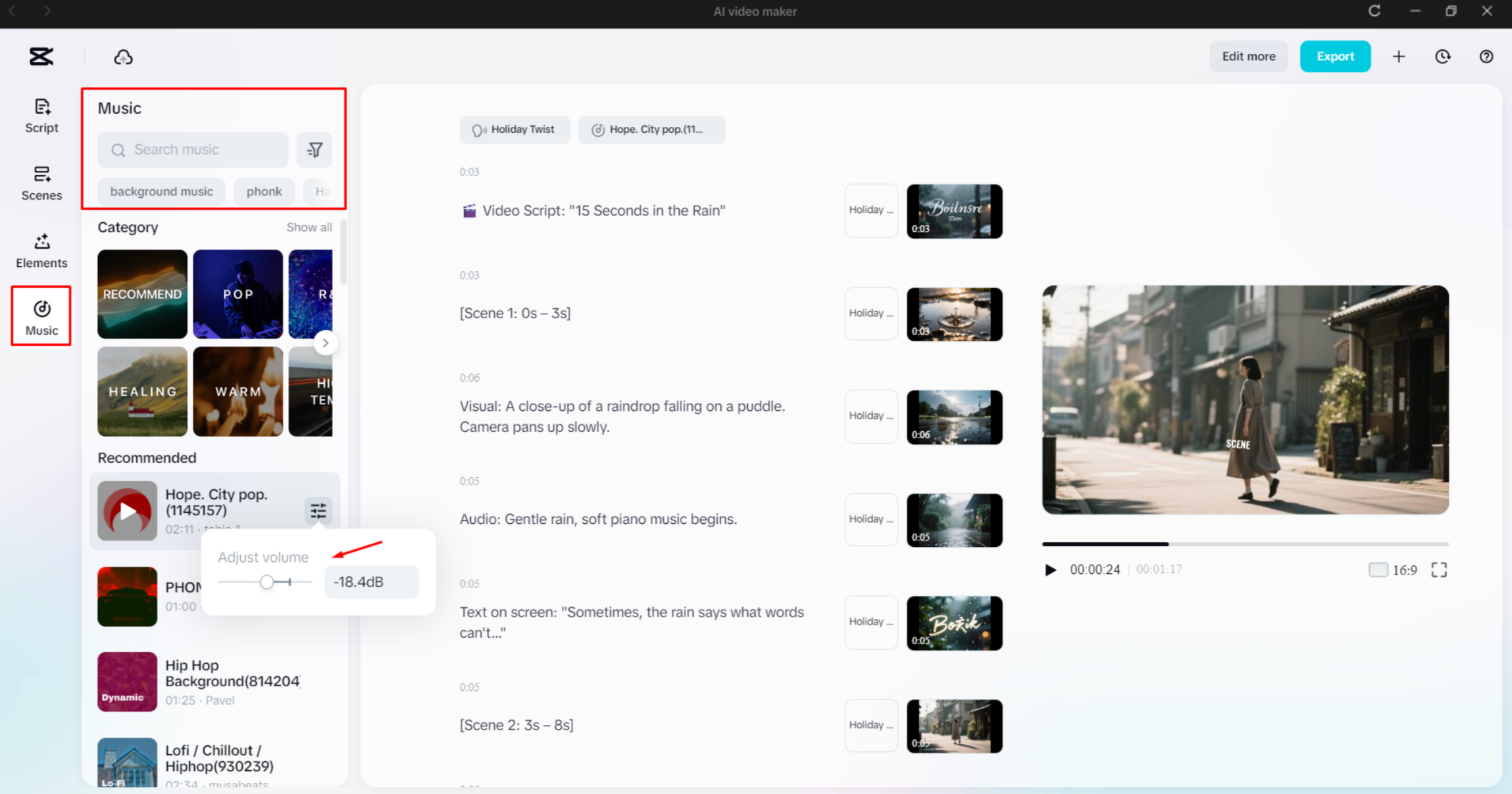 Adding music to a video with the CapCut desktop video editor