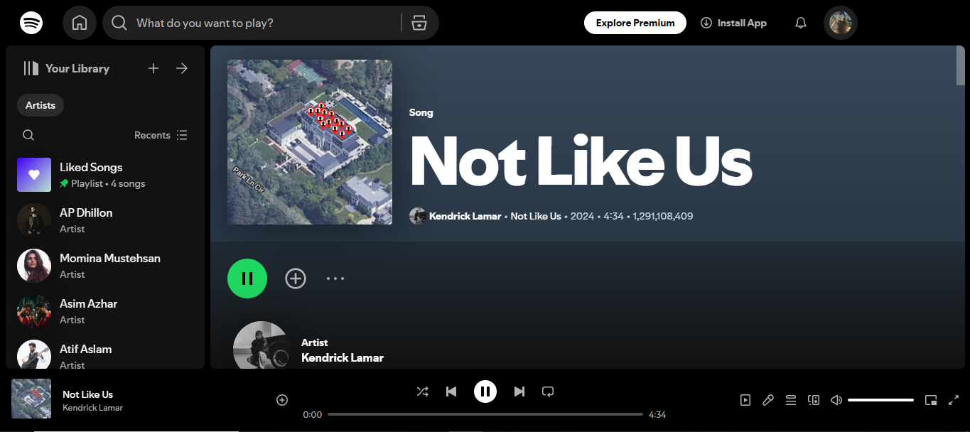 Cover di Not Like Us - una delle tracce di tendenza delle canzoni più ascoltate oggi da Spotify