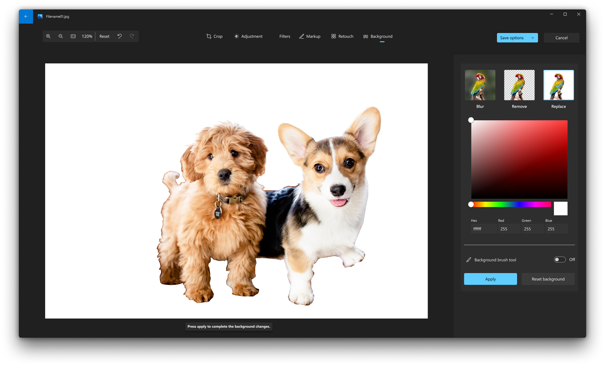 Interface of the Microsoft Office photo editor