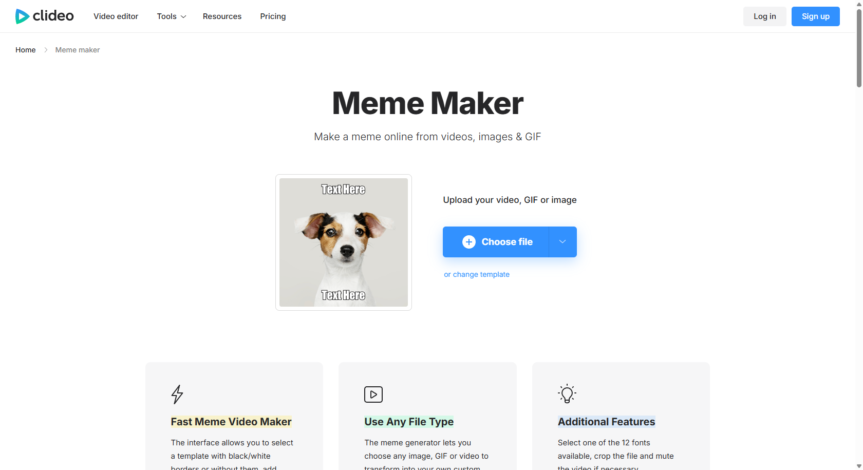 Clideos online meme-tillverkare
