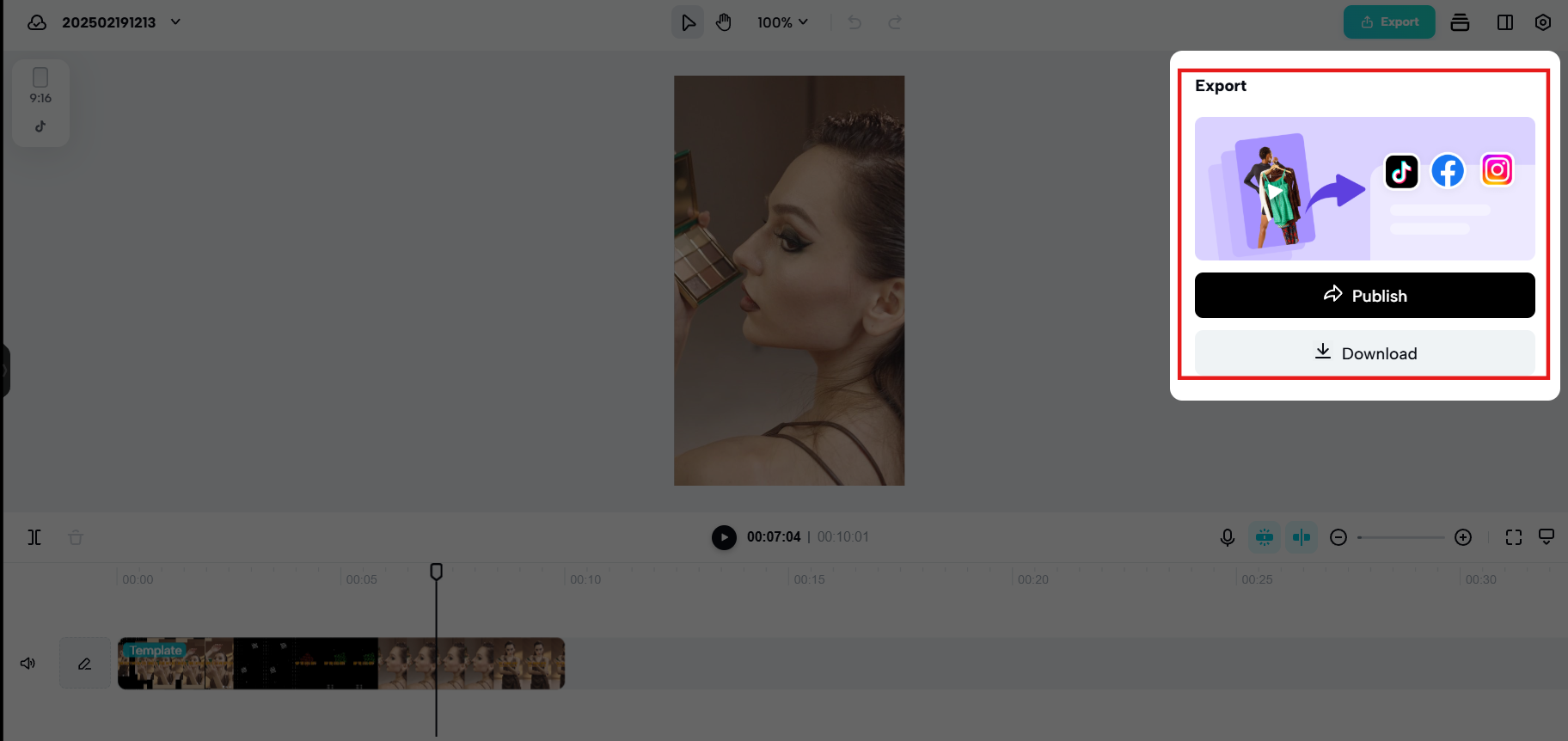 Export and publish video