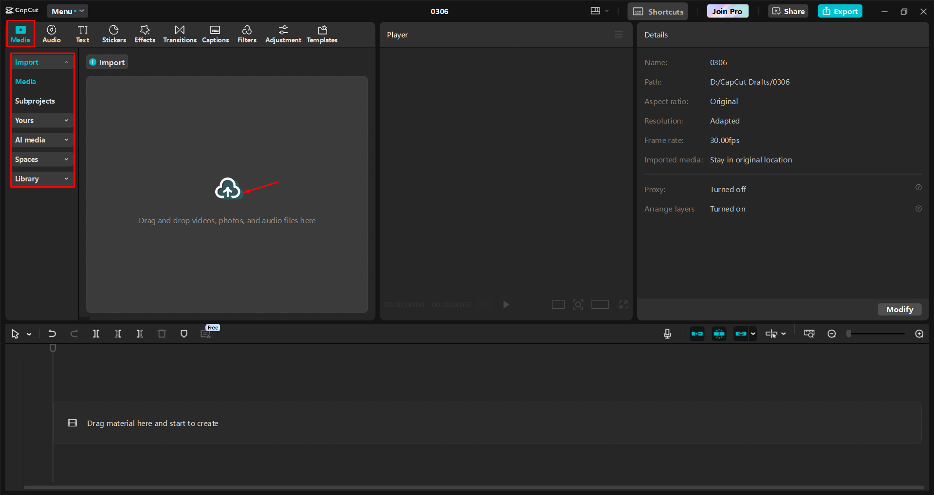 Mengimpor video ke dalam CapCut editor video desktop