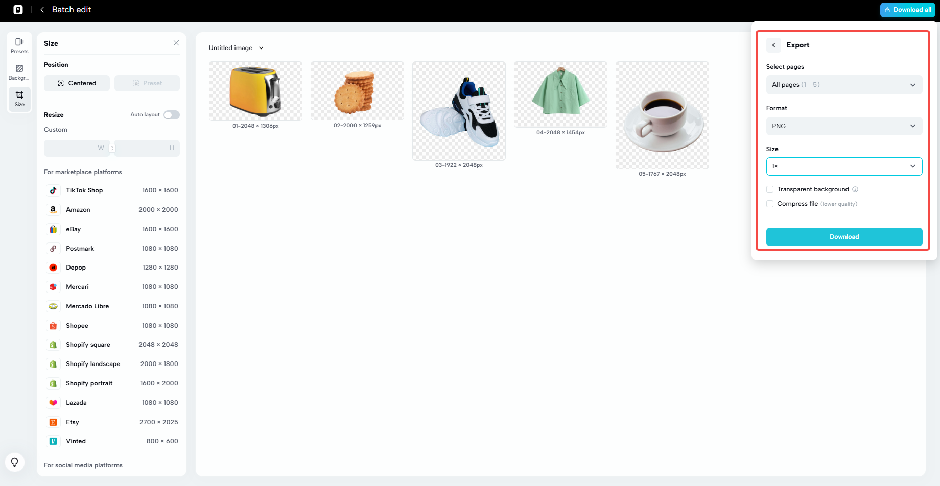 Preserved image quality upon download