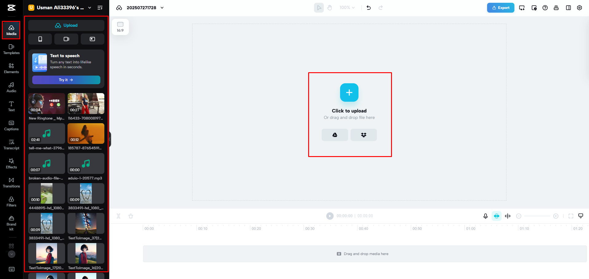 การอัปโหลดวิดีโอไปยัง CapCut Web