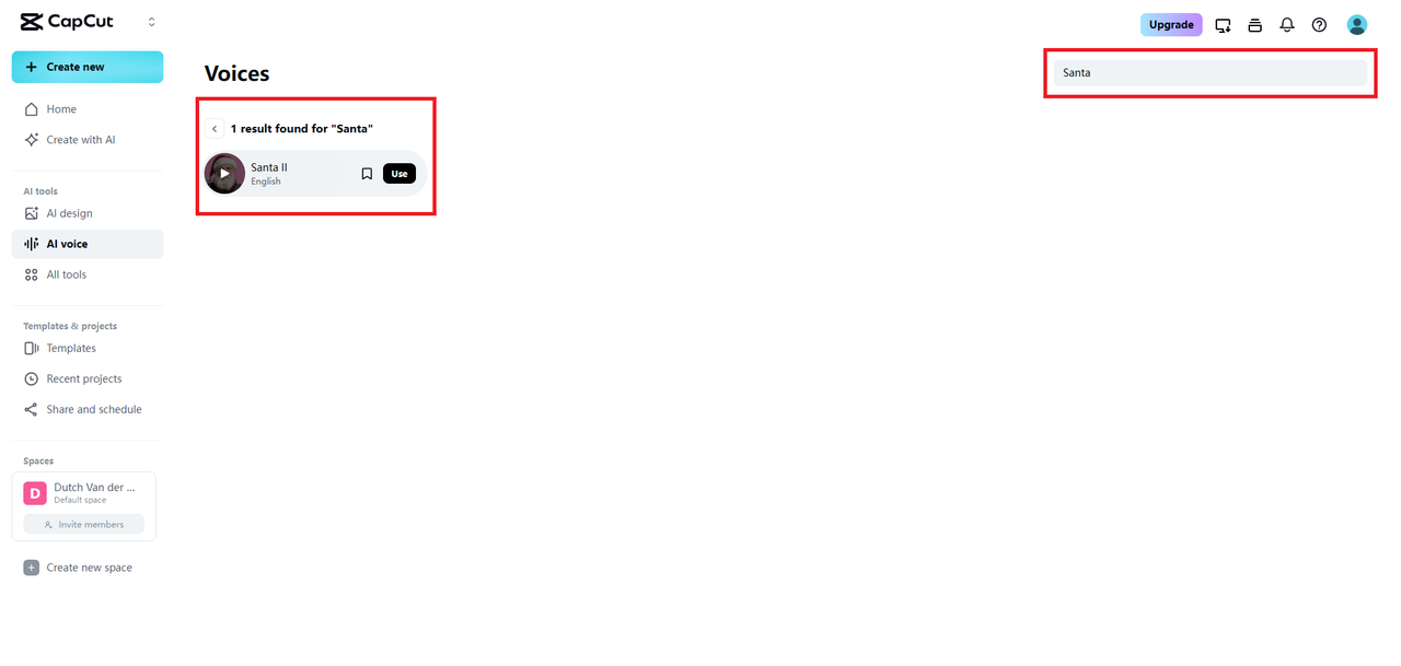 Search and select Santa AI voice