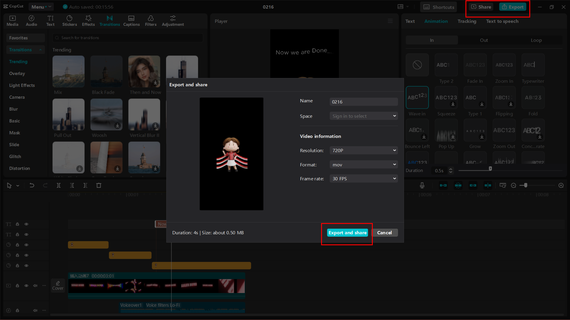 Exportando o compartiendo el video desde CapCut