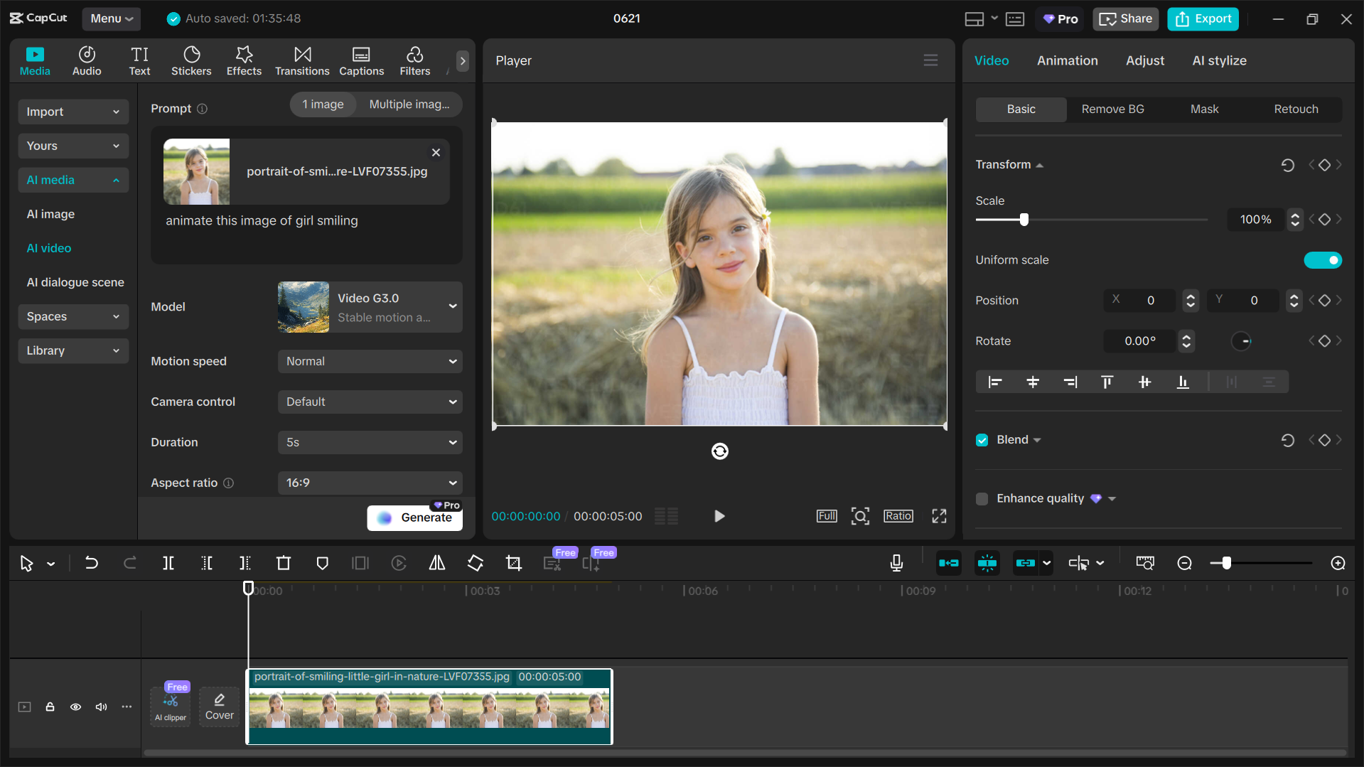 Interface of the CapCut desktop video editor - the best tool to make animated photos