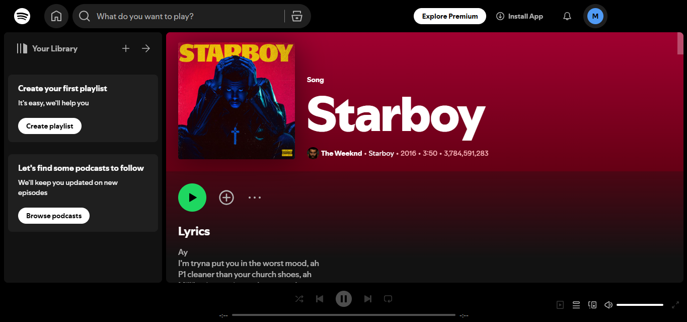 อินเทอร์เฟซของ Starboy - เป็นที่รู้จักในหมู่สตรีมตลอดเวลา Spotify