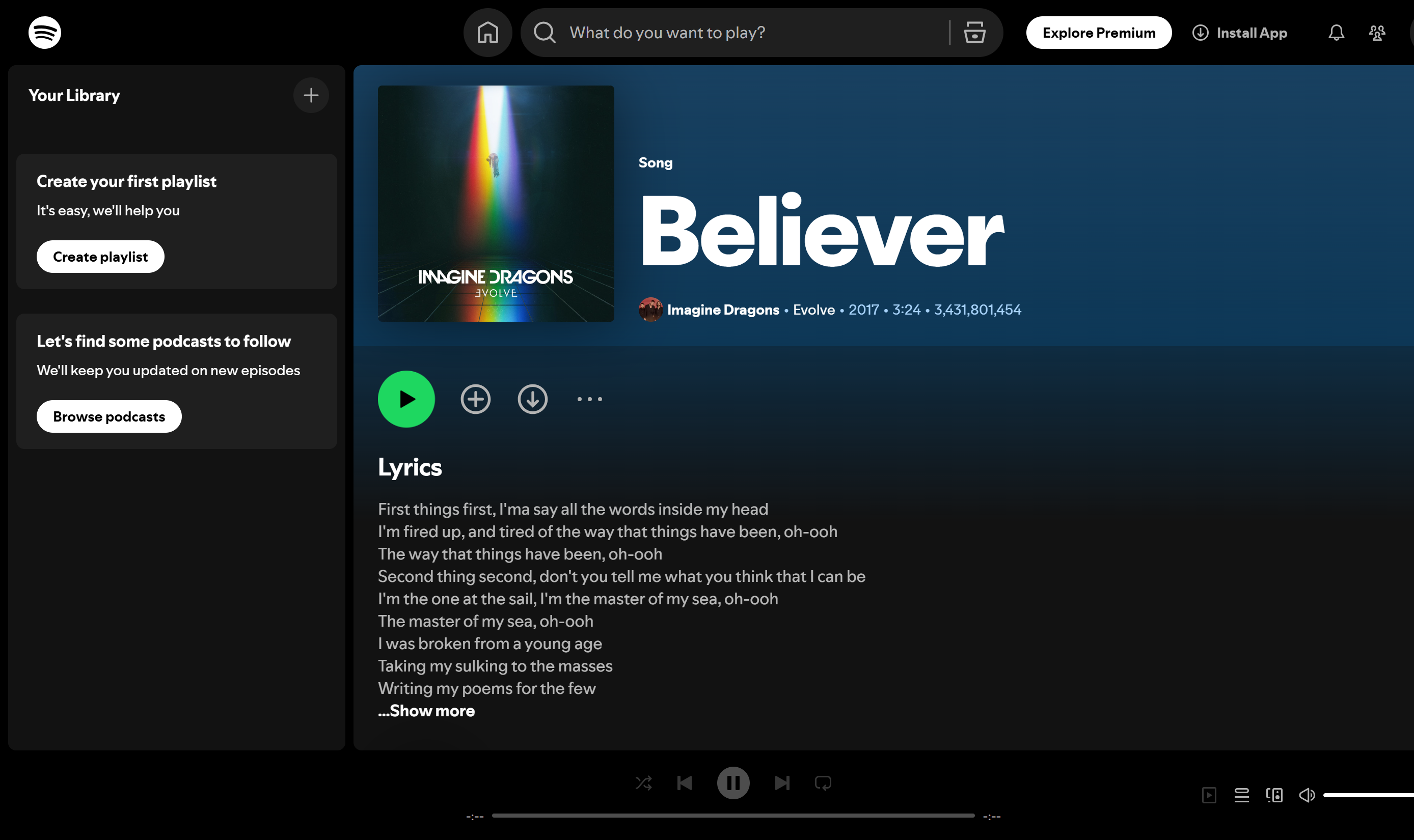 Top 100 songs streamed on Spotify: Believer