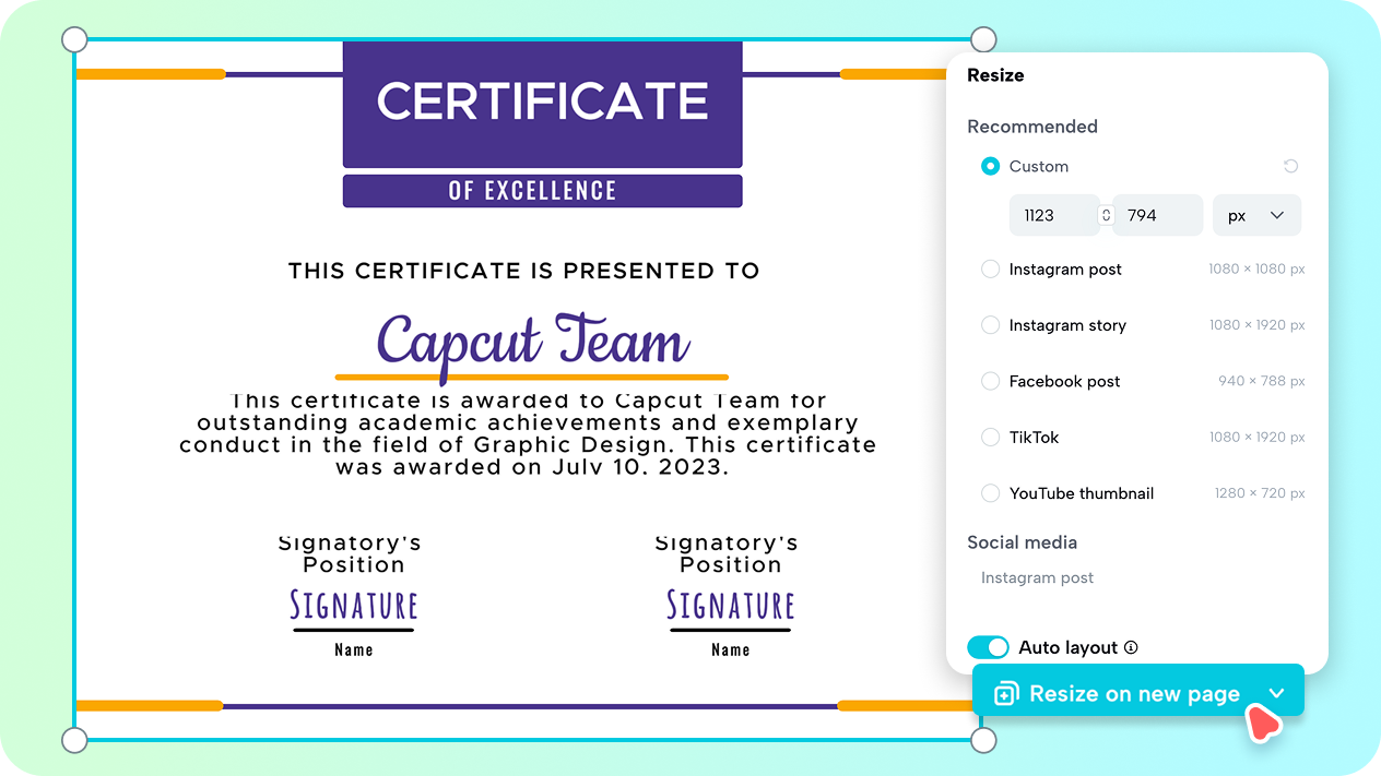 Enhance and resize certificates with smart tools