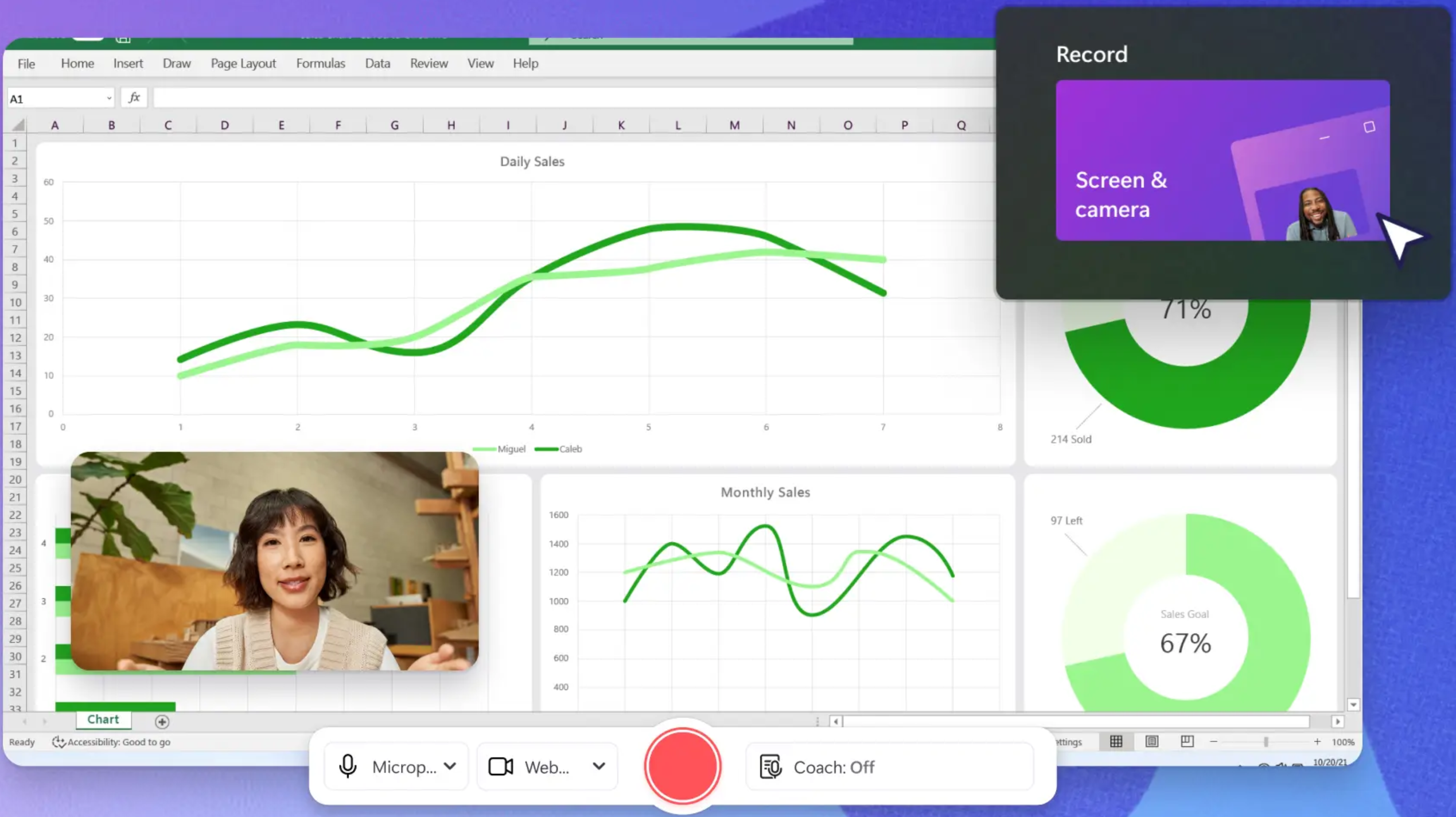 The interface of Climchamp - a free screen and webcam recorder
