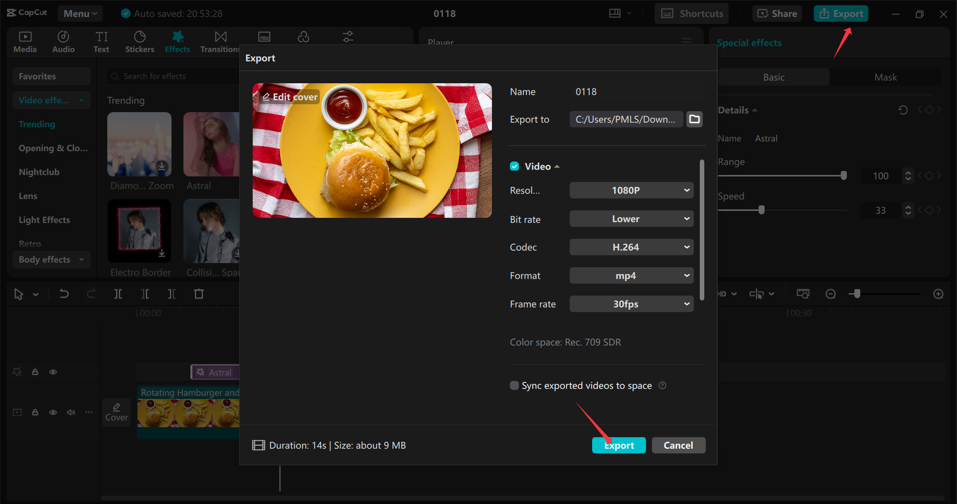 Exportando video desde el CapCut editor de video de escritorio