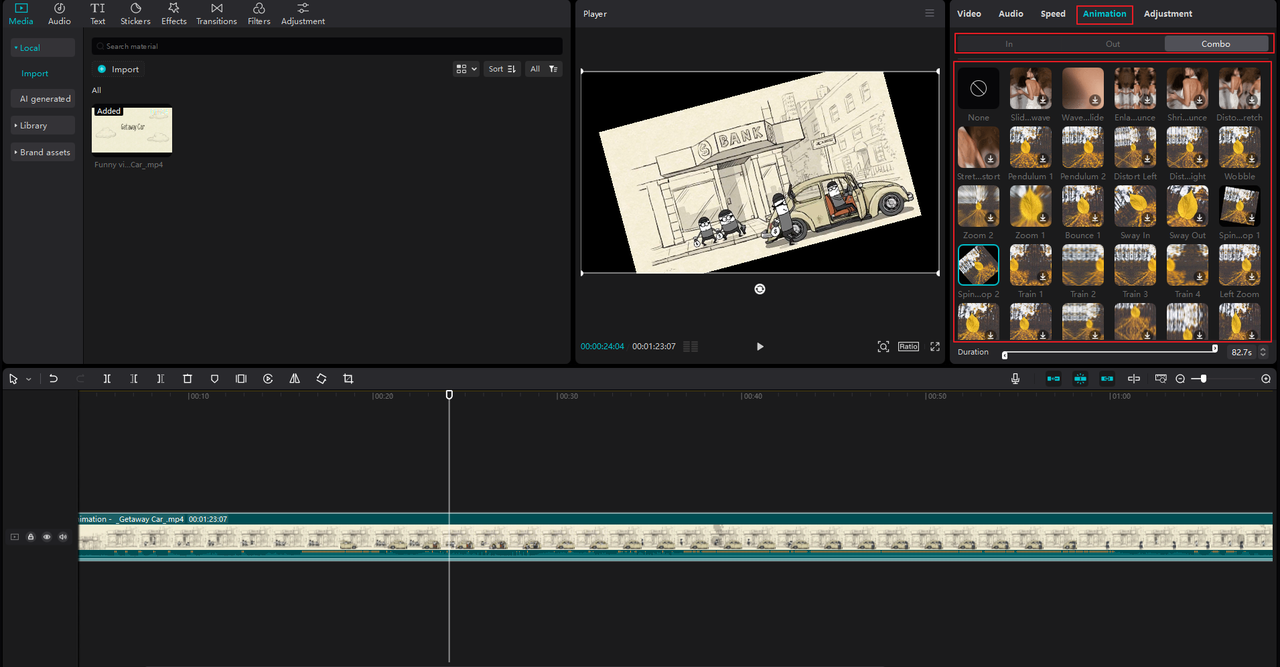 CapCut desktop editor applying 2D animation effects