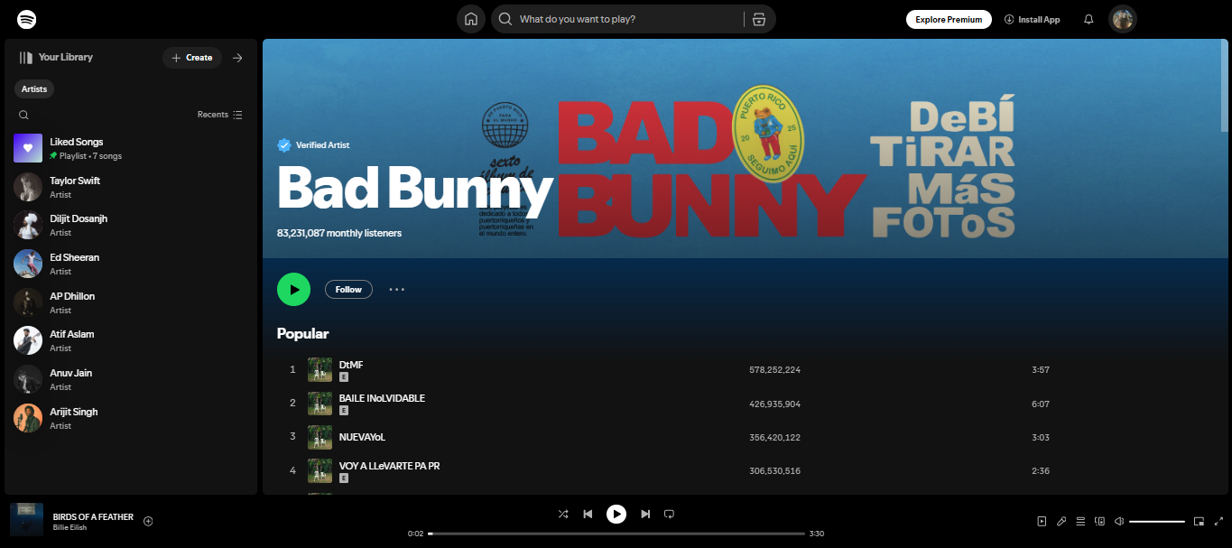 Bad Bunny - jeden z 200 najlepszych artystów Spotify
