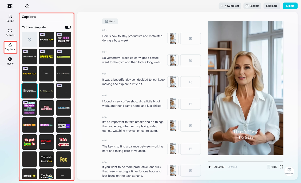 Inserimento di didascalie in un video con l' CapCut editor video desktop