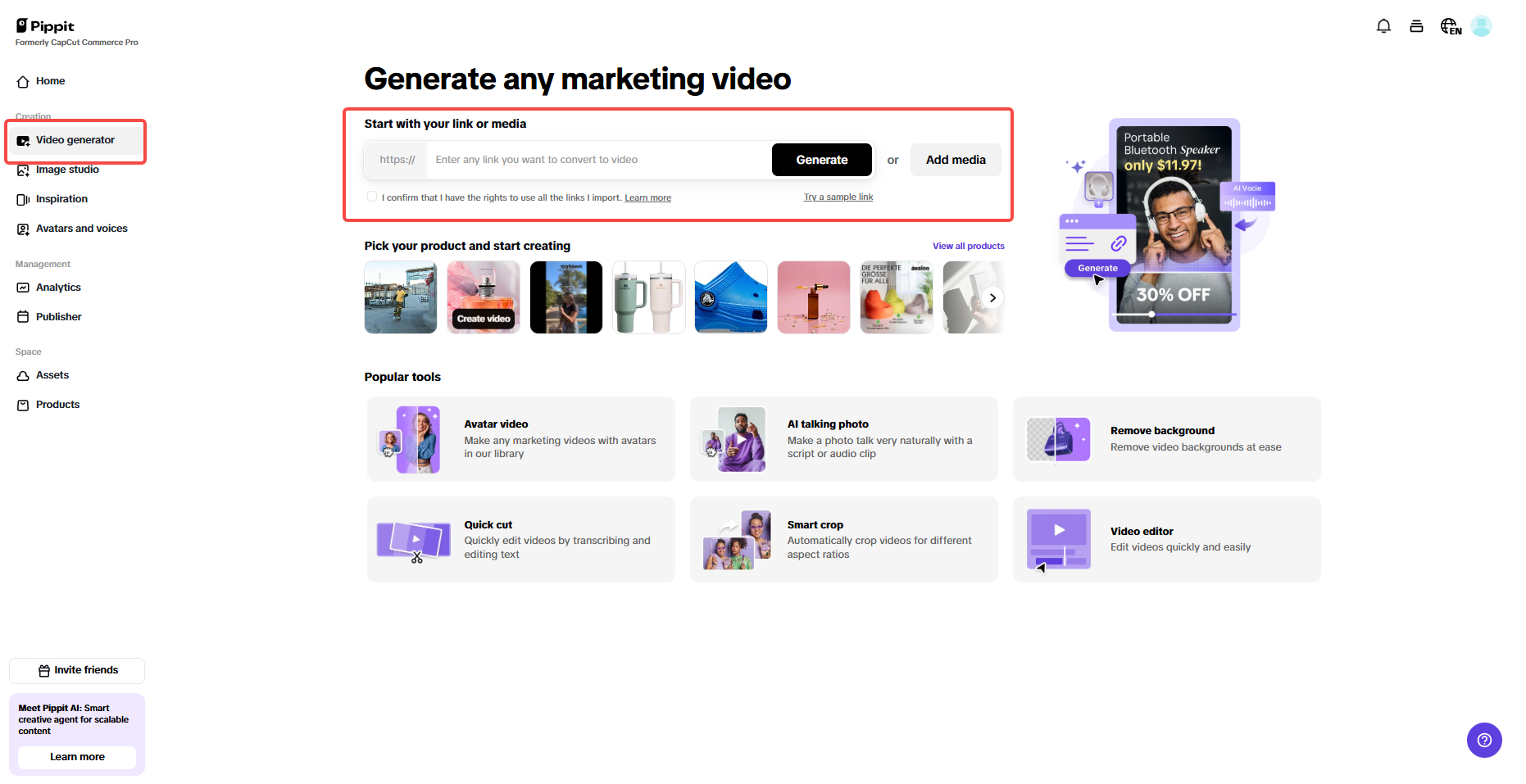 Upload product links or media